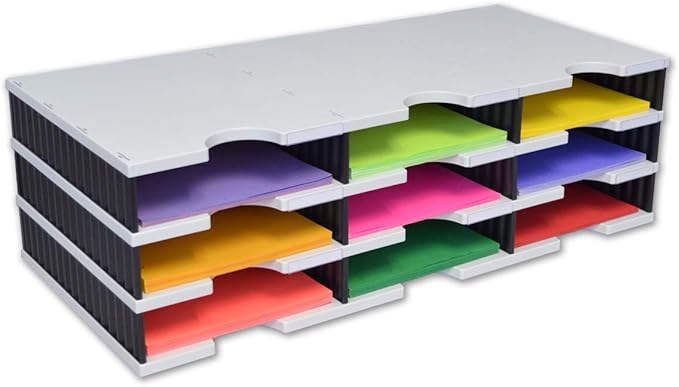 Ultimate Office TierDrop Desktop Organizer Document, Forms, Mail, and Classroom Sorter. 9 Letter Size Compartments with Optional Add-On Tiers for Easy Expansion - Gray w/Black