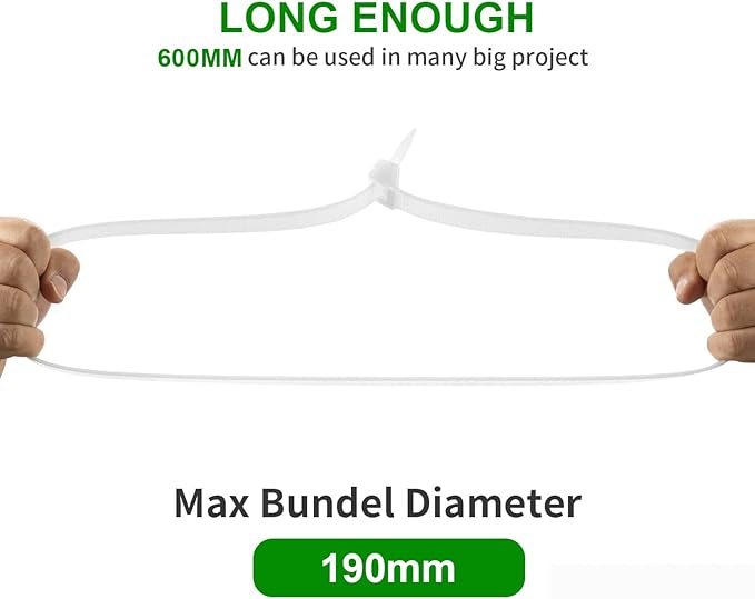 100 PCS Zip Ties Heavy Duty, 24 Inch White Extra Long Cable Ties, 175 lbs Self-Locking Strong Plastic Tie Wraps for Indoor and Outdoor Use