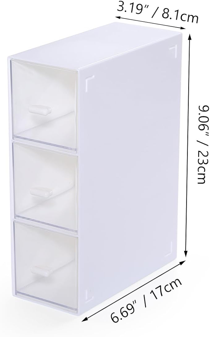 Desktop Drawers, Desk Organizer with 3 Drawers, Stackable Plastic Storage Box for Home Collection, Cosmetics, Office Supplies (1 Tall Layer, White)