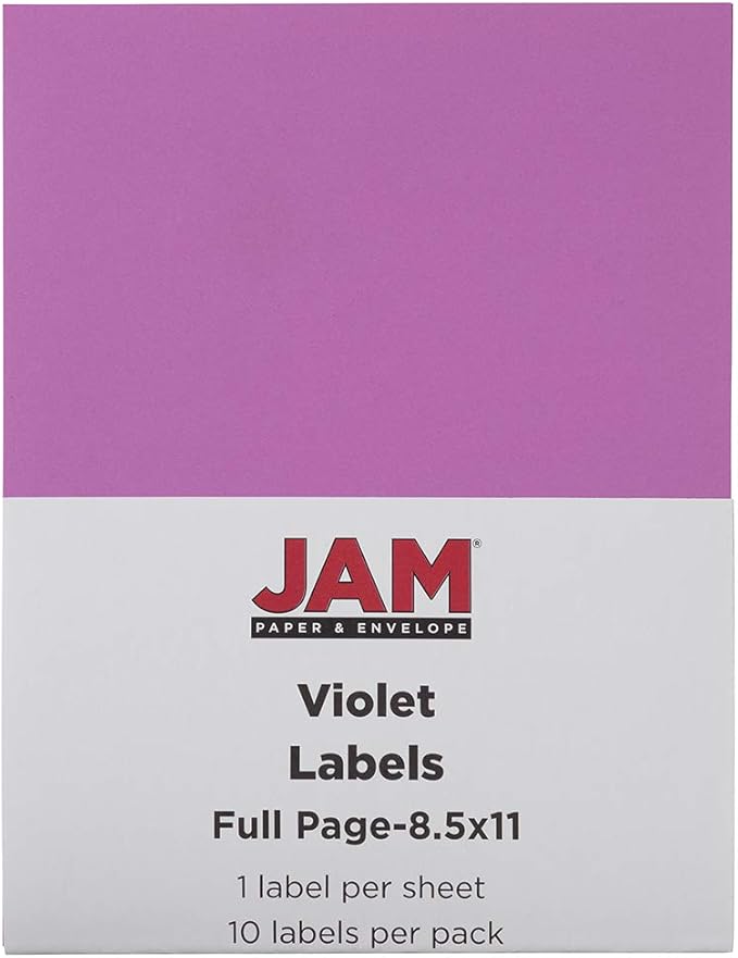 JAM PAPER Full Sheet Shipping Labels - Printable Sticker Paper - 8 1/2 x 11 - Violet - 10 Full Pages/Pack