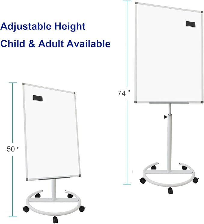 BIBOC Mobile Dry Erase Board – 36x24 inches Magnetic Portable Whiteboard Stand Adjustable Easel White Board Flipchart Easel Board with 25 Sheets Paper Pad 1 Eraser, 2Markers (24x 36 inches)