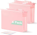 Plastic High Capacity Hanging File Folders, Letter Size, 4" Expanding Accordion Pocket with Movable Dividers, Pink Colors, Heavy Duty for Filing Cabinet, Insertable Tabs, 6 Pack