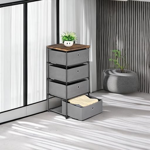 HAITRAL Drawer Clothes Organizer, Fabric Storage Chest - 4 Drawers Storage Organizer Unit for Closet, Easy Assembly Closet Dresser for Dorm, Bedroom, Hallway, Storage Bins (Gray)
