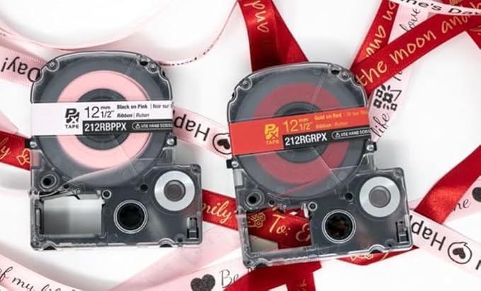 Epson LABELWORKS 212RBPPX Genuine PET (Polyester) Tape Cartridge - Black on Pink Ribbon Designer Craft Label Maker Tape - 1/2" (12MM) Wide, 16'