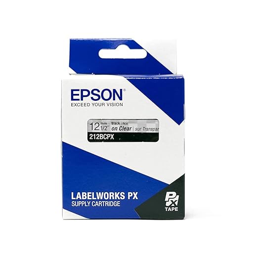 Epson LABELWORKS 212BCPX Genuine PET (Polyester) Tape Cartridge - Black on Clear Standard Industrial Label Maker Tape - 1/2" (12MM) Wide, 30 ft