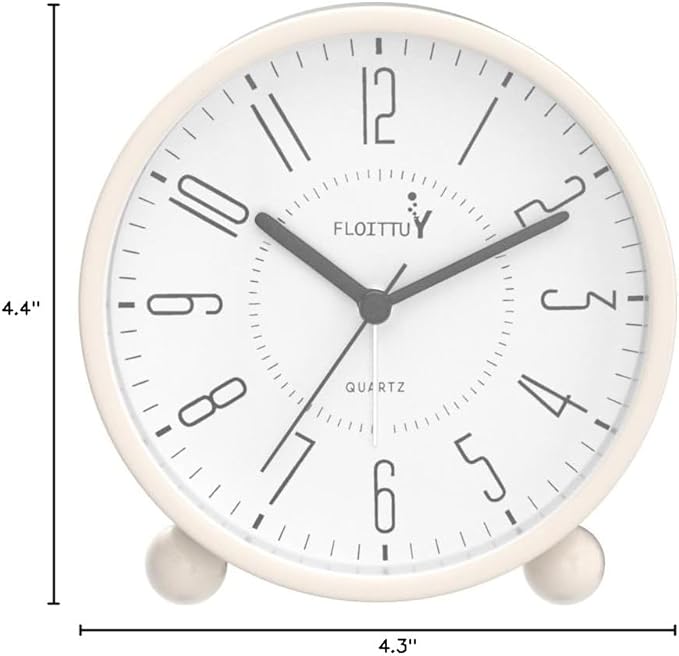 Super Silent Metal Alarm Clock,Beep Wake Round Alarm Clock with Night Light,Battery Operated,Easy Set,Simple & Retro for Desk, Bedroom and Home Decoration(Creamy White)