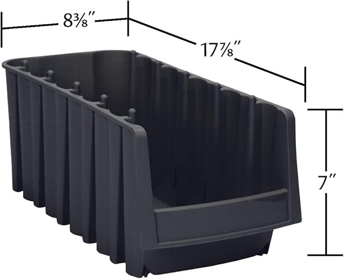 Akro-Mils 30778 Economy Stacking Shelf Plastic Storage Bins, (18-Inch x 8-3/8-Inch x 7-Inch), Black (8-Pack) (30778BLACK)