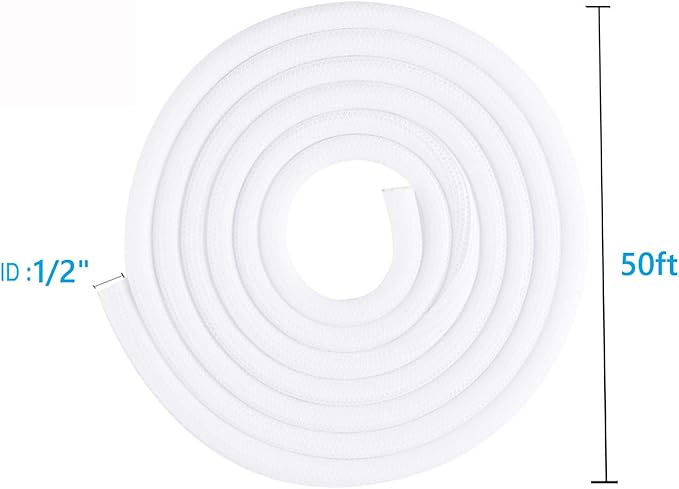 1/2 inch x 50ft Split Sleeve Wire Loom Tubing - Durable Cord Protector for USB, Power Cords, Audio/Video Cables | Chew-Proof Cable Sleeve to Protect Pets & Wires | Easy Installation, White