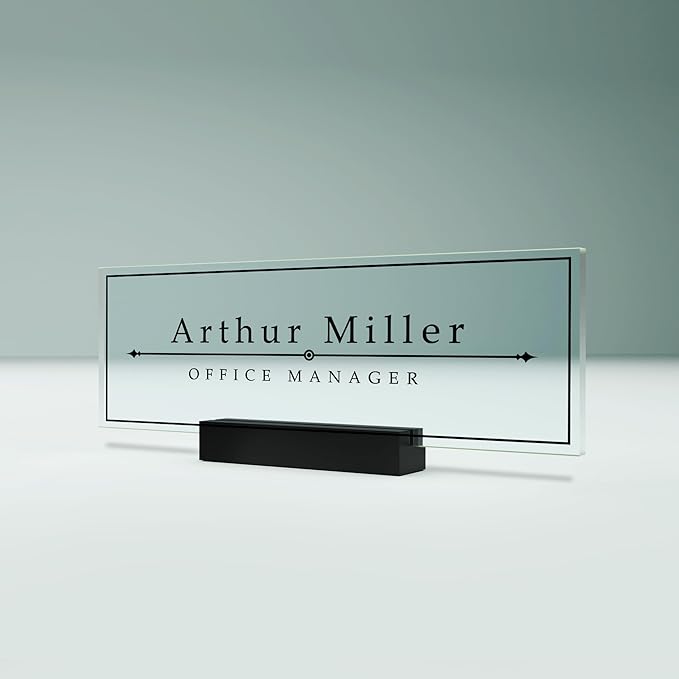 EGD Acrylic Desk Name Plate Personalized I Cute Office Decor I Office Desk Accessories with Various Material Options I Personalized Name Plate with Font Options (10 x 3.5 Inch) (1. Acrylic)