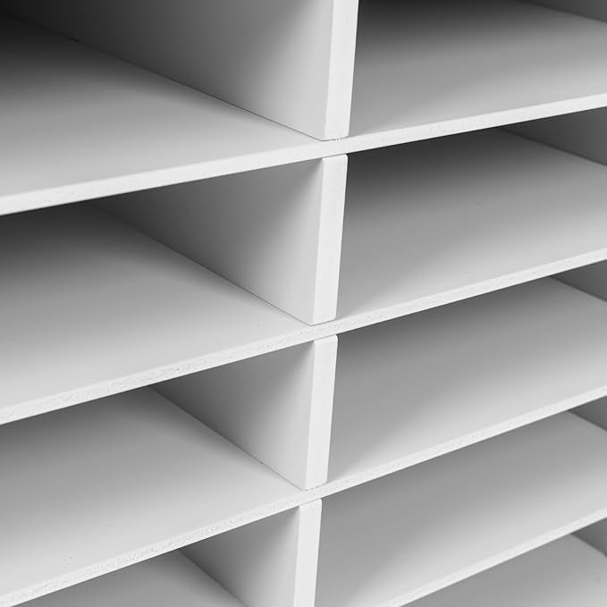 Literature Organizer Sorter for Desk, 12 Slots Adjustable File Sorter Mail Organizer, Paper Sorter Organizer, Open Design Paper Storage Mailbox for Office School Classroom, White