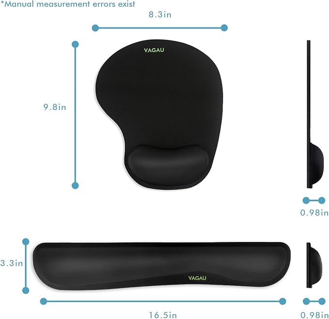 VAGAU Premium Keyboard Wrist Rest and Mouse Pad Wrist Support, Ergonomic Memory Foam Set for Office, Laptop, Mac, Computer and Gaming, Comfortable Typing &Wrist Pain Relief (2 Pack)