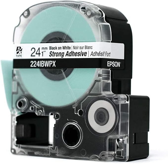 Epson LABELWORKS 224IBWPX Genuine PET (Polyester) Tape Cartridge - Black on White Strong Adhesive Industrial Label Maker Tape - 1" (24MM) Wide, 30 ft