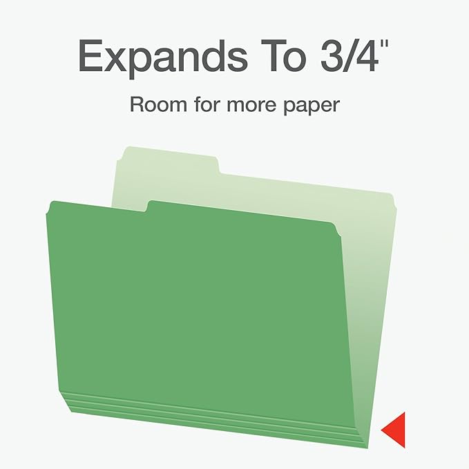 Pendaflex Colored File Folders, 100 Pack, Letter Size (8.5" x 11"), 3 Tabs, Durable Paper, 5 Colors: Blue, Green, Red, Yellow, Orange, Color-Coding for School, Office & Home Document Organization