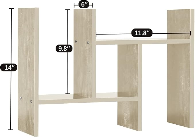 J.M.Deco Desktop Organizers and Storage for Office, Adjustable Desk Organizer Shelf Double H Display, True Natural Stand Shelf, Desktop Organizer White Wood Tone