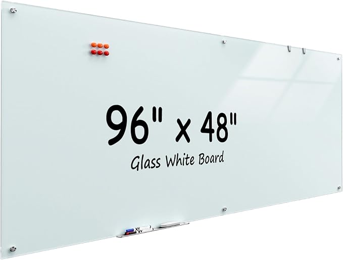 MaxGear Glass Whiteboard Wall Mounted, Frameless Magnetic Dry Erase Board, Tempered Glass, Steel-Backed, Non-Porous Smooth Surface, Floating Design, Accessories Included, for Office Home Classroom