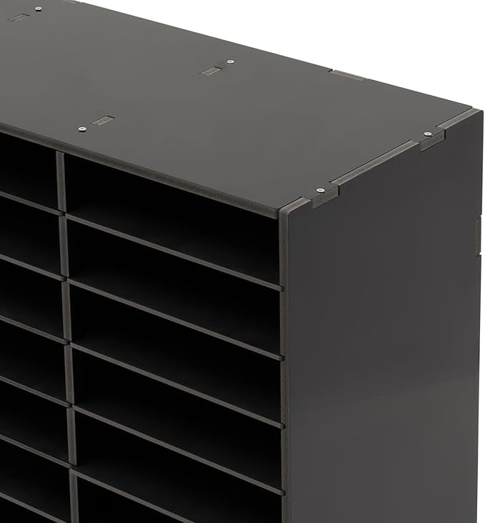36 Slots Literature Organizer, Desktop Paper & Mail File Sorter for Classroom/Office/Home, PVC File Storage Cabinet with Adjustable Compartments, Multi-Purpose Mail Center (Black-36 Compartments)