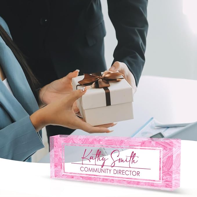 Desk Name Plate Personalized Name Plate for Desk, Office Desk Decor, 3D Style Personalized Plaque Name Plates for Desks Custom Appreciation Gifts for Boss Lady Employee Coworkers (Pink Rock)