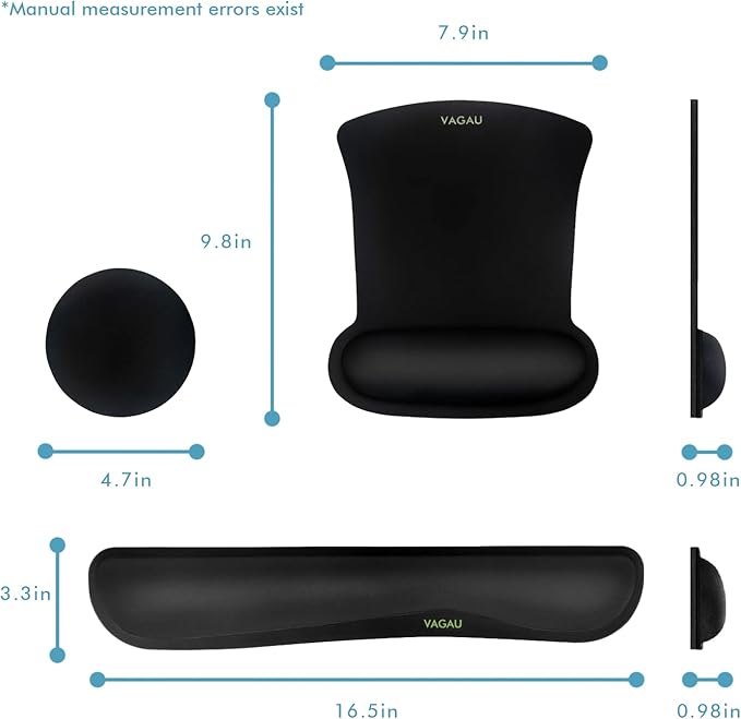VAGAU Premium Keyboard Wrist Rest and Mouse Pad Wrist Support, Ergonomic Memory Foam Set for Office, Laptop, Mac, Computer and Gaming, Comfortable Typing &Wrist Pain Relief (C-Black)