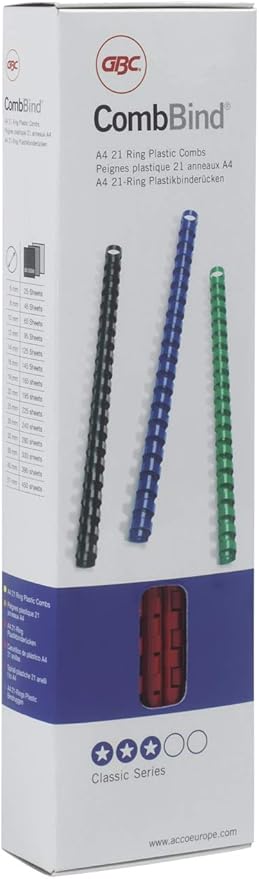 GBC CombBind Binding Combs, 10 mm, 65 Sheet Capacity, A4, 21 Ring, Black, Pack of 100, 4028175