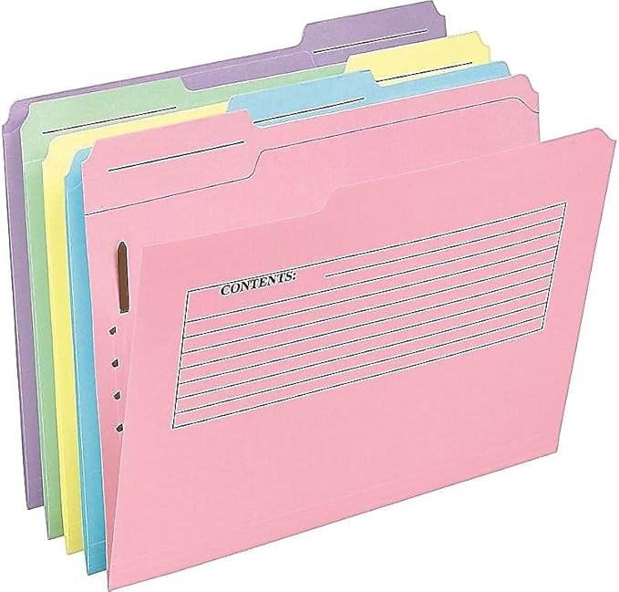 Pendaflex 45270 Printed Notes Folders with Fastener, 1/3 Cut Top Tab, Letter, Assorted (Pack of 30)
