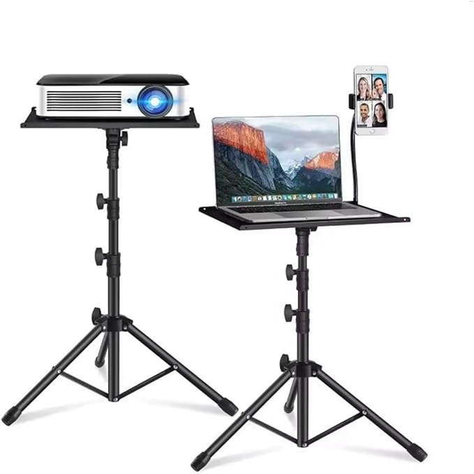 Adjustable Laptop Stand Tripod with Tray & Phone Mount – Heavy-Duty Alloy Tripod with 40.7x27.6cm Platform | Height Adjustable 0.65–1.6m | 15kg Load Capacity | Portable & Foldable