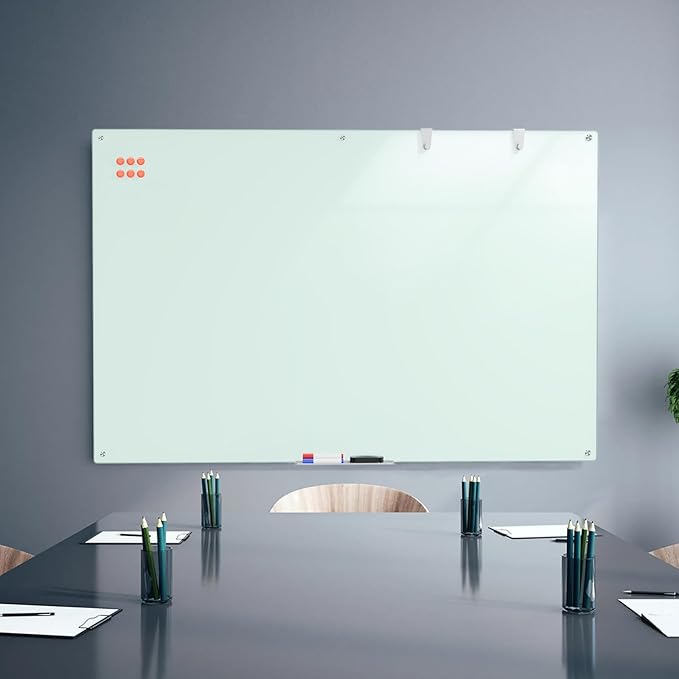 Large Glass Whiteboard, Enhanced Magnetism Glass Dry Erase Board for Wall, 72" x 48" Magnetic Tempered Glass Board, 6' x 4' Big White Board for Home, Office, School