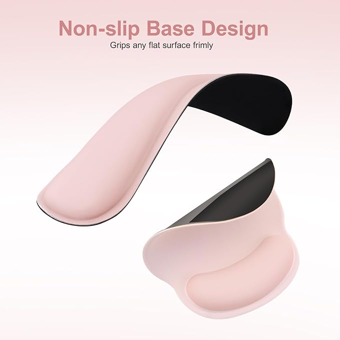 MOSISO Wrist Rest Support for Mouse Pad&Keyboard Set, Streamline Ergonomic Mousepad&Coaster Non-Slip Base Home/Office Pain Relief&Easy Typing Pad with Soft Cloth&Silicone Lining, Chalk Pink