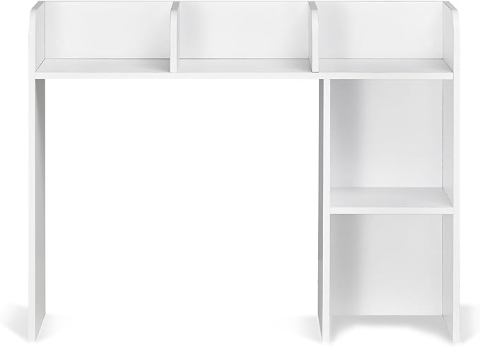 VEVOR Wood Desk Shelf, Desktop Bookshelf, Desk Storage Hutch with 6 Shelves, Office Countertop Organizer 3-Tier Display Rack, with Anti-Slip Feet Pads, for Office, Home & Dorm, White