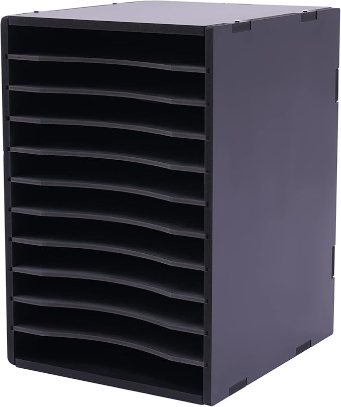 Vertical Desktop Sorter 11 Slots, Mail Organizer Vertical File Organizer, PVC Paper Sorter Organizer with 11 Adjustable Compartments, Construction Paper Storage Mailbox for Home Office (Black)