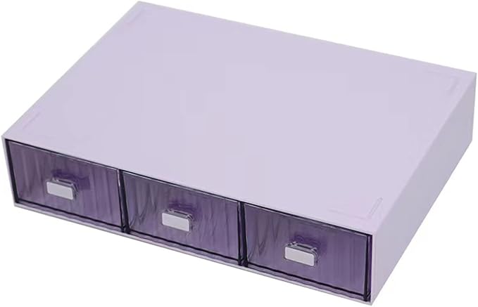 Stackable Office Supplies Drawer Organizer, Plastic Storage Drawer, Desk Grocery Organizer For Stationery (Purple, 3 Compartments)