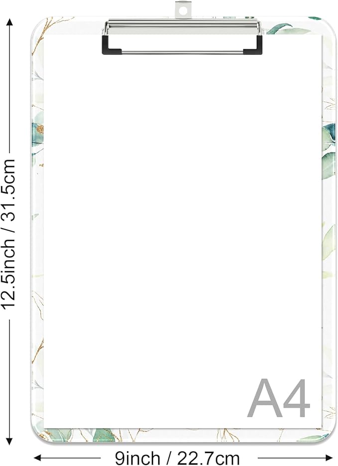 Rimilak Plastic Clipboards with Metal Clip, A4 Letter Size 9 x 12.5 in, Office Decorative for Students Women Men and Kids, Cute Custom Pattern, Beauty Leaves