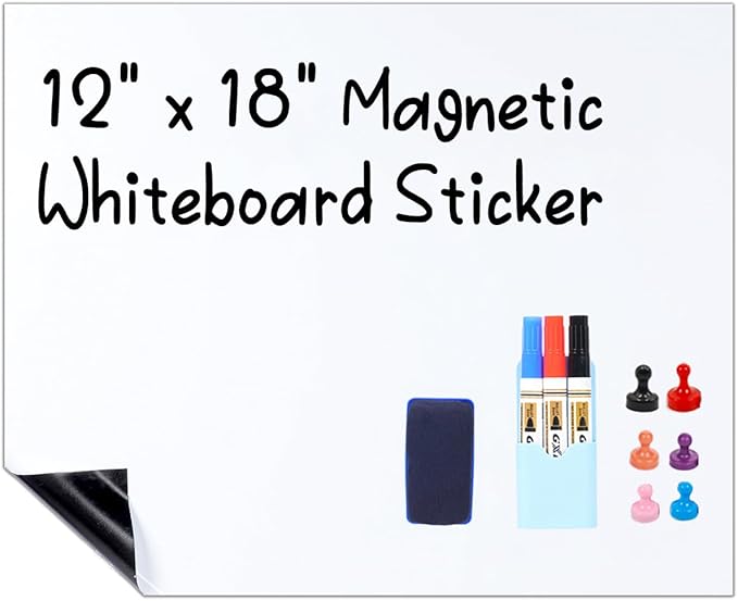 HAMIGAR Magnetic Whiteboard Contact Paper Dry Erase White Board Sticker for Wall Stick on White Board Peel and Stick Wallpaper Adhesive Small Poster 12" x 18" with Marker, Magnetic Eraser and Magnets