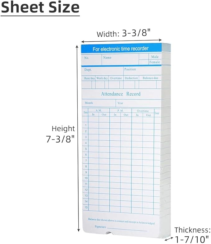 TooCust 100-Piece Time Cards for Employees, Monthly Time Cards 2-Sided, 2-Color Timecards for Time Clocks, Blue/Orange Print, 7-3/8 x 3-3/8 Inch