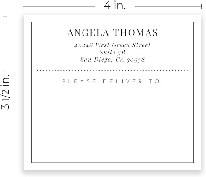 Custom Black Square Shipping Labels / 48 Personalized Address Labels/ 4" x 3½" Mailing Stickers/Made in USA