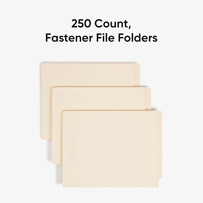 Smead Shelf-Master End Tab File Folders, 250 Count, Manila, Reinforced Straight-Cut Tabs, 2 Fasteners, Letter Size (34125)