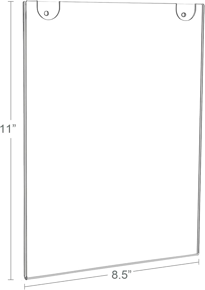 BlueValley Acrylic Sign Holder 8.5 x 11 Wall Mount, Clear Picture Frame Photo Holder Stand for Wall with Adhesive & Screws, Plastic Paper Menu Holder for Office,Store,Home-Vertical 6 Pack