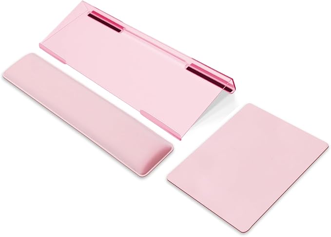 Computer Keyboard Wrist Rest Bracket, Memory Foam Keyboard Wrist Rest Set, Non-Slip Silicone Base, pergonomic and Convenient Typing, ain Relief,Suitable for Office, Work, Gaming (Pink)
