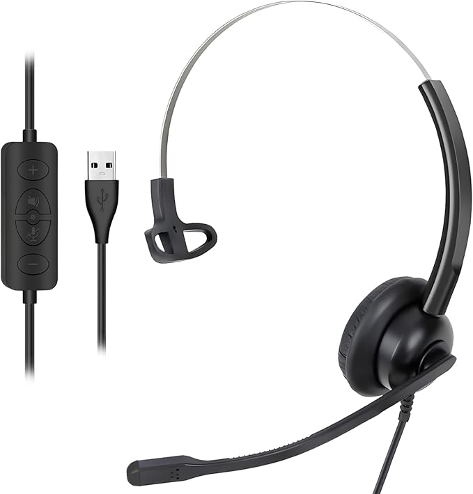 Xintronics USB Headset with Mic, Wired Computer Headphones with Microphone Noise Cancelling & in-line Controls for PC Mac Laptop Work from Home Call Center Skype Webinar