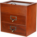 Wooden Storage Box Desk Organizer with 2 Drawers and 6 Grids Apothecary Drawers Small Craft Storage Containers Jewelry Holder for Women (Glass Brown02)