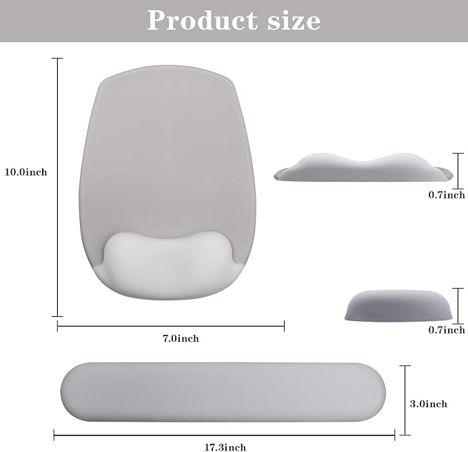Wrist Rest Support for Mouse Pad and Keyboard Set, Ergonomic Gel Computer Keyboard Wrist Rest with Memory Foam for Long Hours of Work, Gaming, Studying-Relieve Wrist Pain (Light Grey)