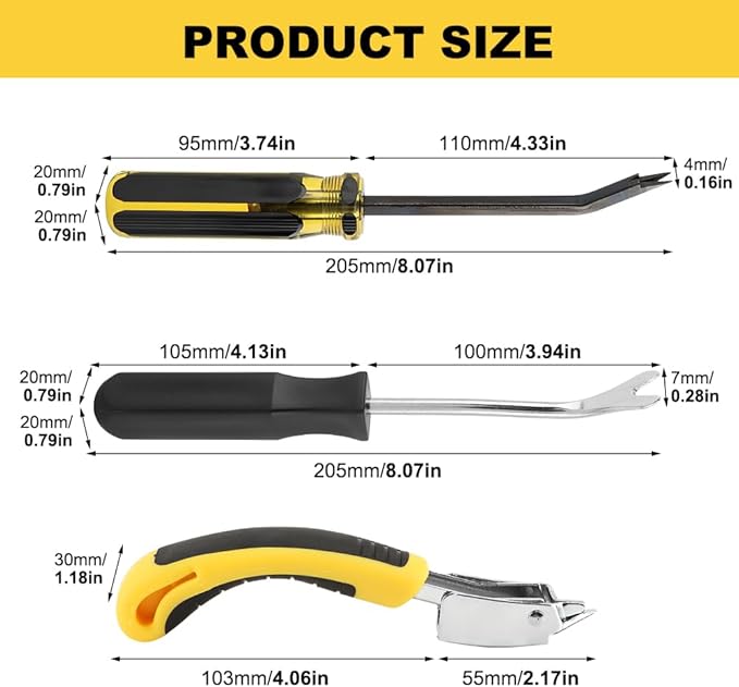 3PCS Heavy Duty Construction Staple Remover with Tack Puller Tool, Nail Puller, Carpet Remover, Removing All Kinds of Staples for Furniture, Floor, Wooden Case, Carton, Photo Frame(COLOR:Black+Yellow)