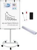 BIBOC Mobile Dry Erase Board – 36x24 inches Magnetic Portable Whiteboard Stand Adjustable Easel White Board Flipchart Easel Board with 25 Sheets Paper Pad 1 Eraser, 2Markers (24x 36 inches)