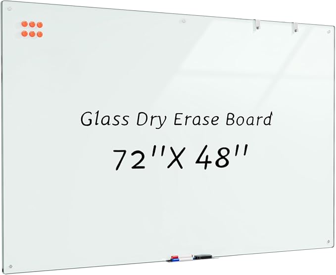 Large Glass Whiteboard, Enhanced Magnetism Glass Dry Erase Board for Wall, 72" x 48" Magnetic Tempered Glass Board, 6' x 4' Big White Board for Home, Office, School