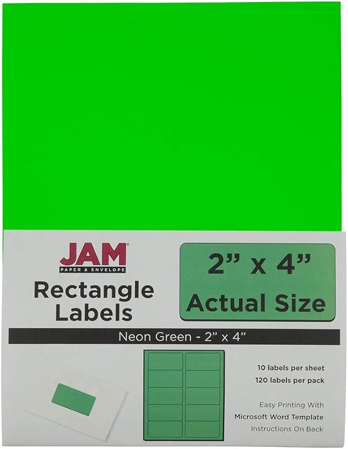 JAM PAPER Shipping Address Labels - Standard Mailing - 2 x 4 - Neon Fluorescent Green - 120/Pack