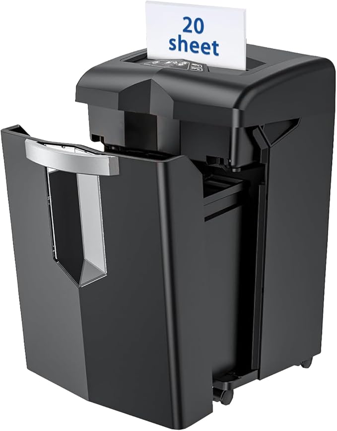 Bonsaii Shredder, 20 Sheets, Operates Continuously for 40 Minutes, P-4 Cross-Cut, Jam-Resistant Design, Safely Destroys CDs, Credit Cards, and Stapled Papers, Large 7-Gallon Bin Capacity