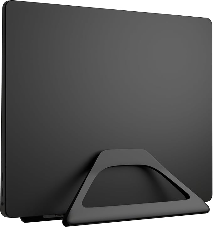 Elestoria Aluminum Vertical Laptop Stand with Gravity Auto-Lock – Adjustable Laptop Holder Vertical fits MacBook Pro/Air, Chromebook & Gaming Laptops up to 17.3" – Space-Saving Desktop Dock - Black