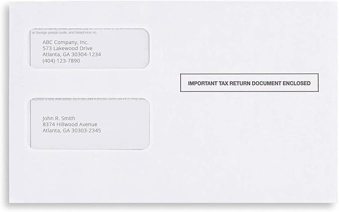 500 W2 Envelopes 2025 Self- Seal W2 Double Window Security Envelopes For W2 2-Up IRS Tax Forms from QuickBooks Online, Desktop, ADP and Other Software Box of 500 Envelopes