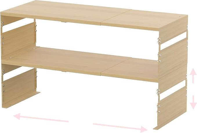 Adjustable Metal Bedside Shelf – Stackable Shelf for Bedroom, Living Room, Office, Space-Saving Storage Organizer, Easy Assembly，Sleek Matches Any Decor(2PACKS/Burlywood)