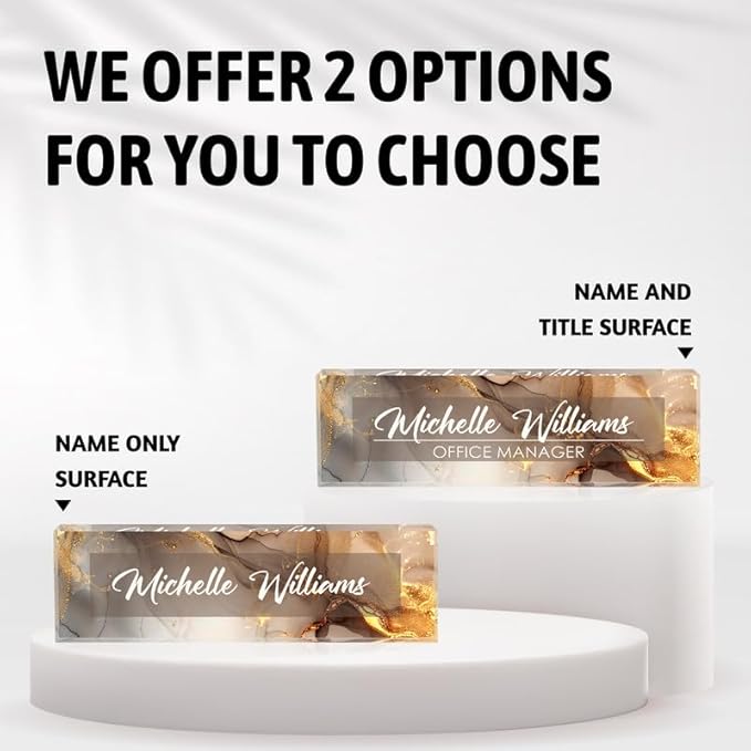 Desk Name Plate Personalized Name Plate for Desk, Office Desk Decor, 3D Style Personalized Plaque Name Plates for Desks Custom Appreciation Gifts for Boss Lady Employee Coworkers (Golden Rock)