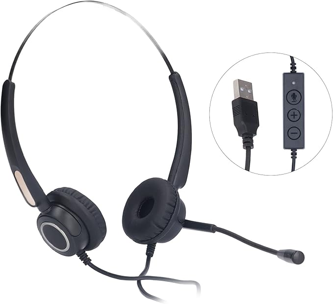 ChiweiJ Call Center Headset with Intelligent Noise Reduction, USB Computer Headset for Customer Service, Business Communication Headset with Adjustable Microphone, 180 Degree Rotating